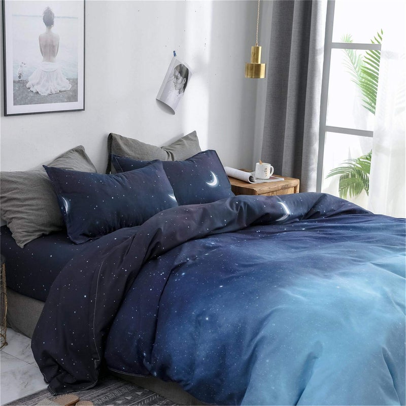 HYPREST Duvet Cover Queen Size, 3 Pcs Star Moon Galaxy Patterned Duvet Cover Set Kawaii Cute Bedding Sets Queen Soft Breathable - Image 4